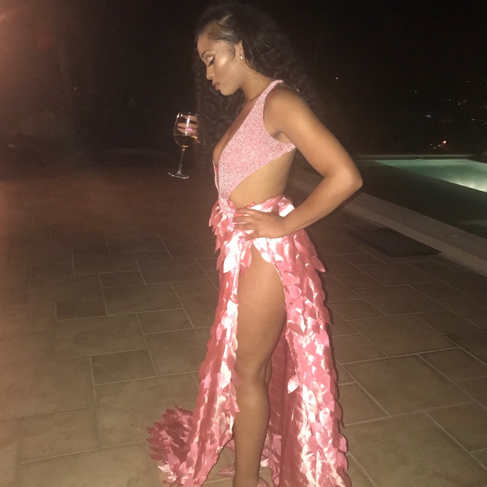 Pink flower high split skirt !!!!! Handmade